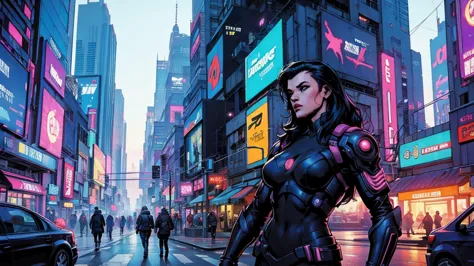 comic_style, city streets, cyberpunk,