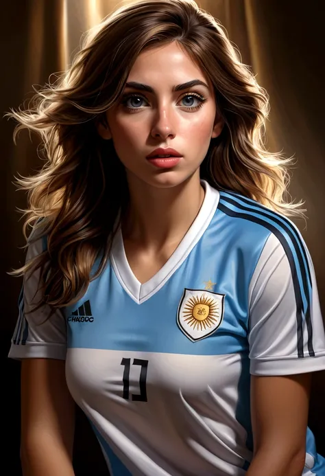 A painting of a girl holding a soccer ball in her hands - SeaArt AI