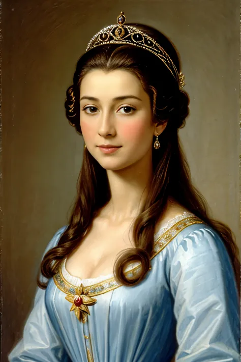 Mali－Antoinette、French Queen&#39;s Blue Dress、Front view, standing pose, looking at viewer, French female, Age: 22 age-old, ((Wh...