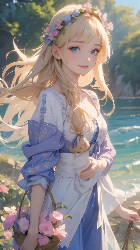  work of art, epic details, ultra detaild, best resolution, blonde, Braided hair, ( Beautiful nymph ), beautiful and robust wrea...