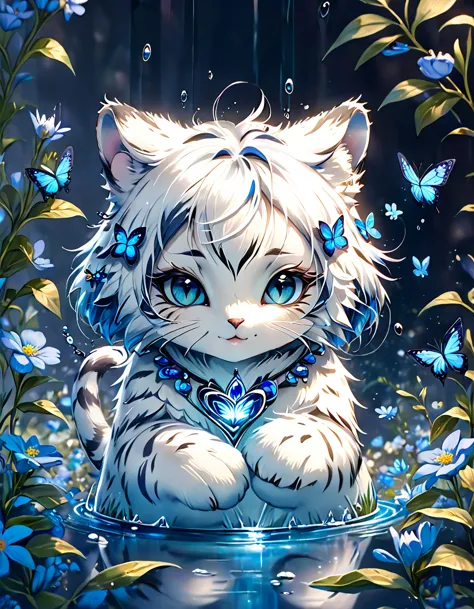 absurdres, highres, ultra detailed, HDR, master piece, best quality, extremely detailed, white tiger, solo, cute, small, fantasy...