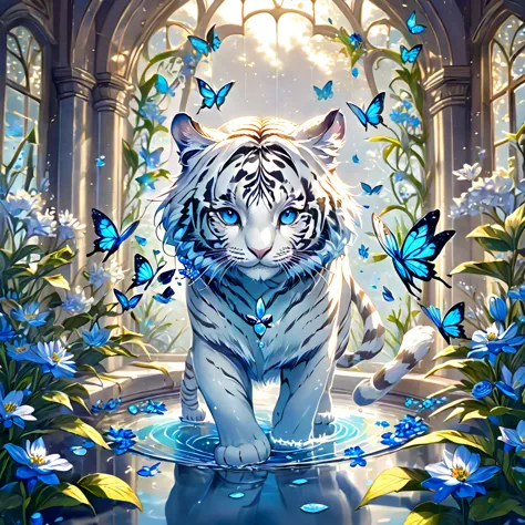 absurdres, highres, ultra detailed, HDR, master piece, best quality, extremely detailed, white tiger, solo, cute, small, fantasy...