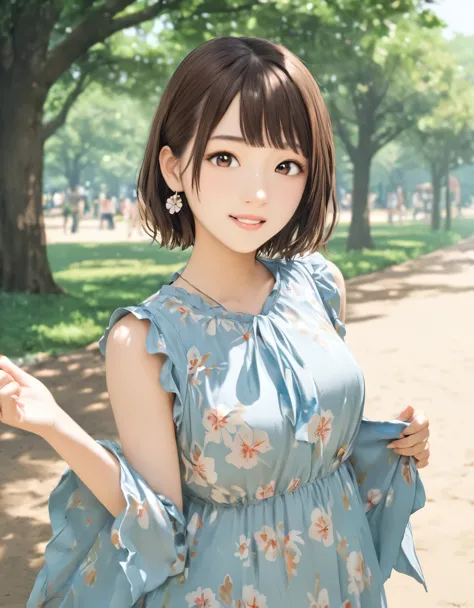 (best quality:1.2), 1girl, ueno park, blouse, summer, cowboy shot, shoot from front