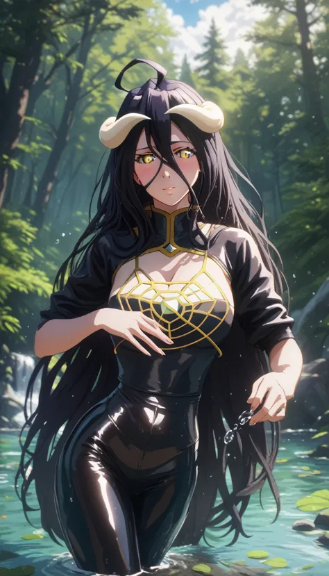 (hero neisan art style:0.7), score_9, score_8_up, score_7_up, score_6_up, uncensored, albedo, long hair, black hair, horns, demo...