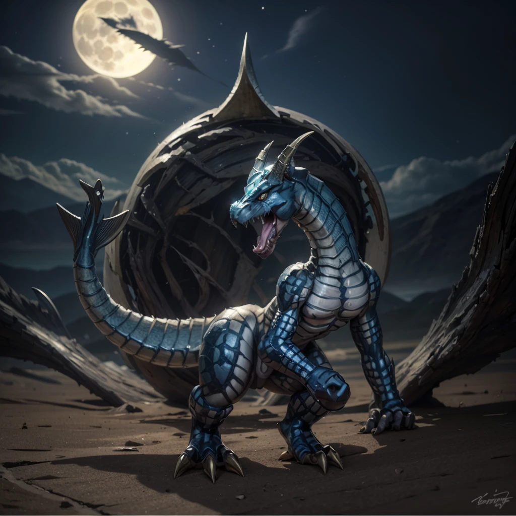 a close up of a Dragon bleu with a full moon in the background, dragon aux écailles bleues, Dragon bleu, armure bleue inspirée du dragon, génie bleu, Dragon de cristal, Dragon d'eau, Dragon Blanc aux yeux bleus, jormungandr, Naga, peinture numérique de rayons divins, naga-tirr, costume de dragon chinois cyan, Concept de dragon de corps entier, haut