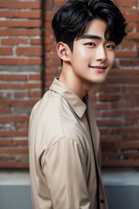 (Masterpiece), (Young refreshing Korean man, Black short hair, smile), Warm, subdued lighting,