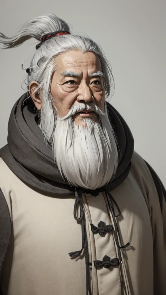 （（（whole body））、Oriental、Old man in plain white ancient Chinese costume、Ancient Chinese hairstyle old man、Highest quality、masterpiece、Ultra-high resolution、(Realistic:1.4)、Game Poster、Crisp and beautiful image quality、Gray Hair、white and long beard,,