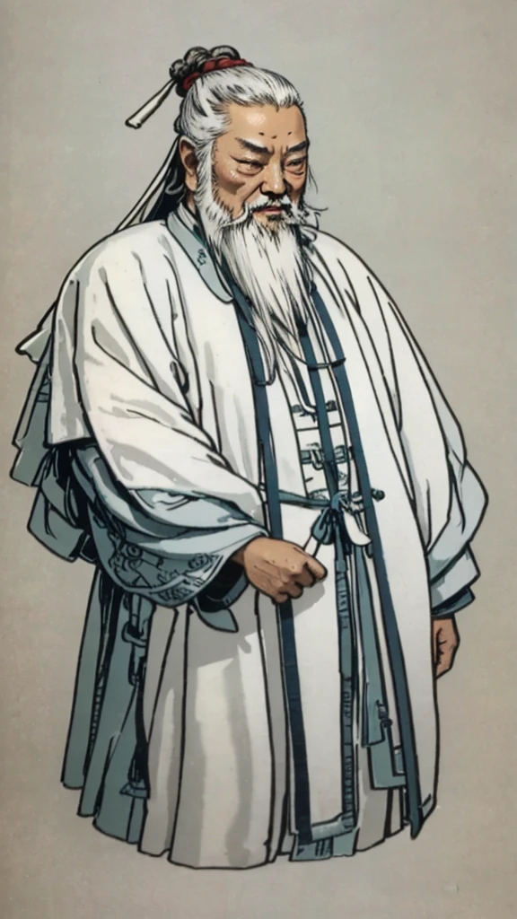 Oriental、Old man in plain white ancient Chinese costume、Ancient Chinese hairstyle old man、Highest quality、masterpiece、Ultra-high resolution、(Realistic:1.4)、Game Poster、Crisp and beautiful image quality、Gray Hair、white and long beard,,(whole body)