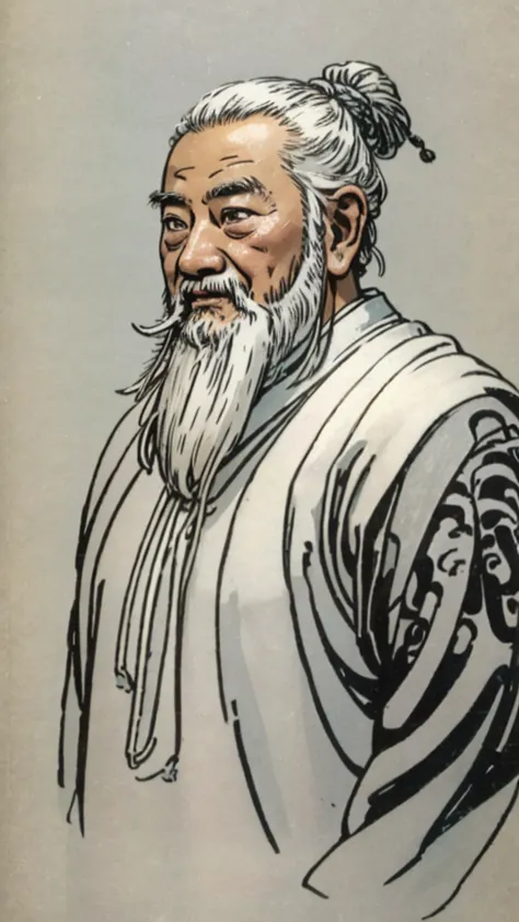 oriental、old man in plain white ancient chinese costume、ancient chinese hairstyle old man、highest quality、masterpiece、ultra-high...