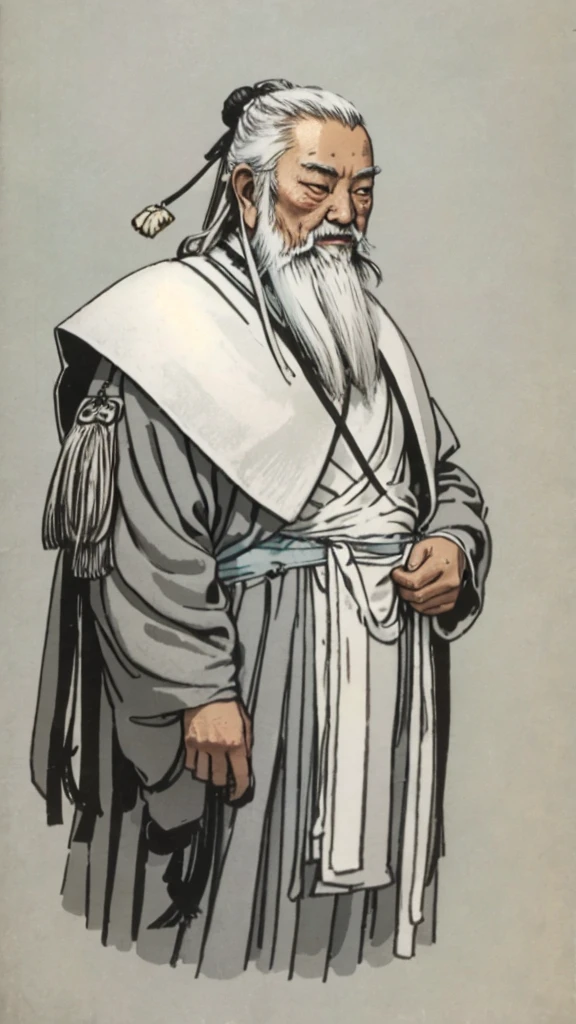 Oriental、Old man in plain white ancient Chinese costume、Ancient Chinese hairstyle old man、Highest quality、masterpiece、Ultra-high resolution、(Realistic:1.4)、Game Poster、Crisp and beautiful image quality、Gray Hair、white and long beard,,(whole body)