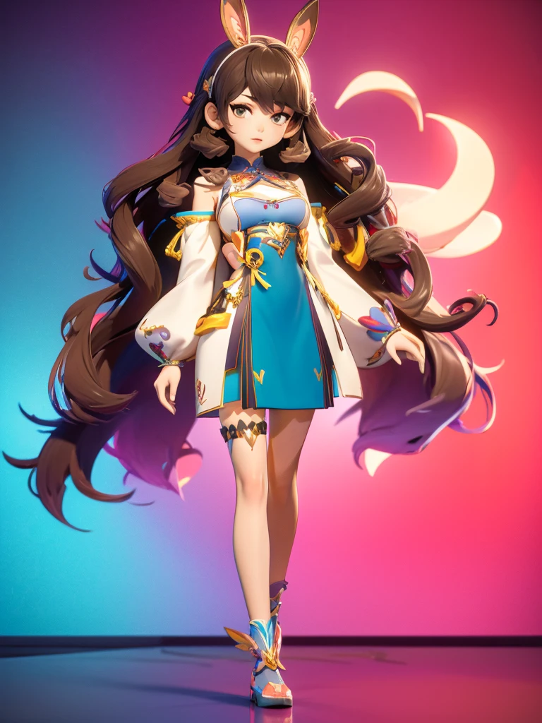 hair divided on half, Seizo Watase style, Simple Line Initialism，Abstract art, 3d character, colorful hearts ,(((The most beautiful girl of all time))),  (full body 1.2), only girl, long hair, sea background, 17 year old, full body, (((8k))), (((3d)), dark brown hair