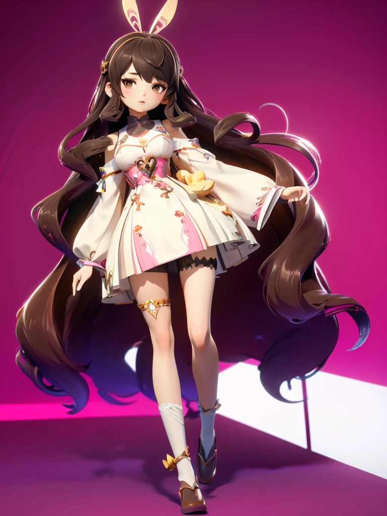 hair divided on half, Seizo Watase style, Simple Line Initialism，Abstract art, 3d character, colorful hearts ,(((The most beautiful girl of all time))),  (full body 1.2), only girl, long hair, 20 year old, full body, (((8k))), (((3d)), dark brown hair