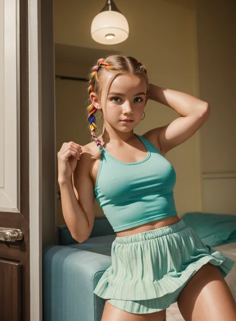 a highly detailed, cinematic photo shoot of a cute 9-year-old teen influencer with a mix of Marilyn Monroe and Britney Spears fa...