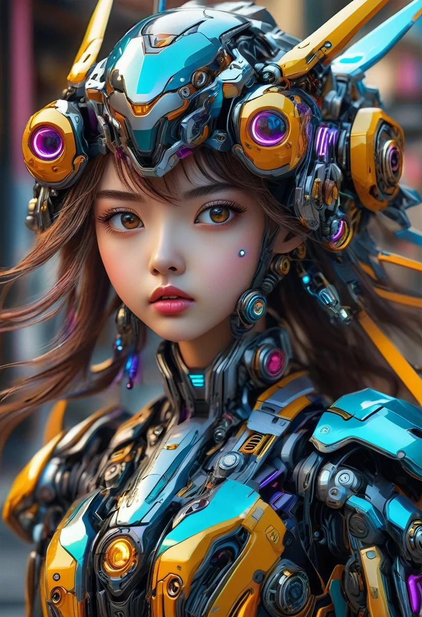 (masterpiece, Perfect face, Intricate details), best quality, Expressive eyes, Perfect face, (Cute teenager, Destroy drones, "Generate anime-style mecha illustrations with dynamic action poses and intricate mechanical details. Incorporate bold, Bright colors and dramatic lighting to enhance the sense of intensity and power."), Bright colors, Realistic photos, Super adobe, Detailed texture, aesthetics, Neurocognitive Art, Neural Core, Photoshop, Color Scale, Fine Art, iPhone 14 Pro Max Camera, Intricate details, Photorealism, Super quality, Surreal, Photorealism, 