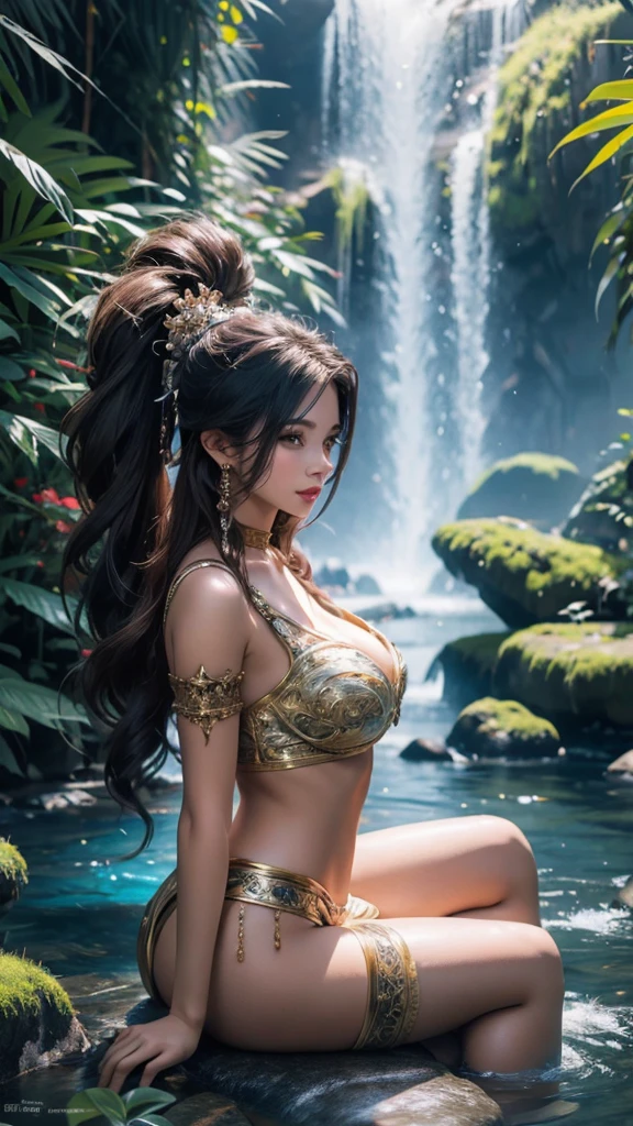 there is a beautiful woman that is sitting on a rock in the water, furry fantasy art, 4k highly detailed digital art, very very beautiful furry art, detailed fantasy digital art, highly detailed fantasy art, by Kerembeyit, detailed fantasy art, anthropomorphic women, 4k detailed digital art, alex grey hair women, anthropomorphic feminine women 