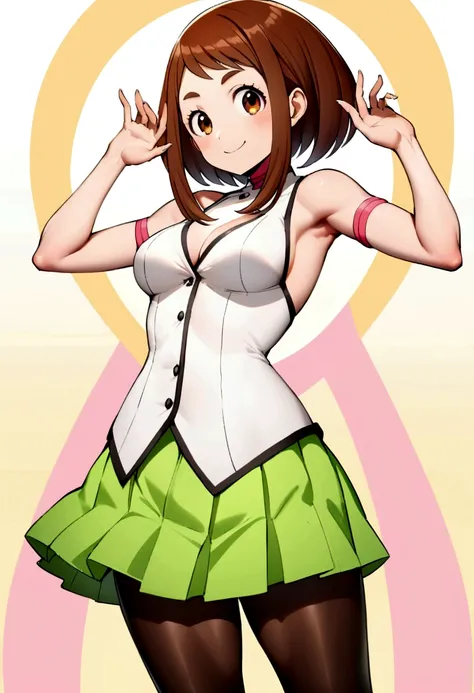 Ochako Uraraka, teen, , white unbuttoned blouse, braless, medium breasts -  SeaArt AI