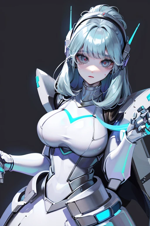 虚ろな目,ロボット化された女性 ,大きな胸,ロボットジョイント ,金属スキン,ドレス,アンドロイド,ロボットスーツ