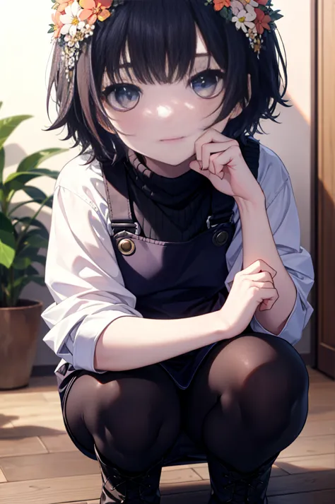 uiharukazari, Uiharu Kazari, (black eye:1.5), Black Hair, flower, hair flower, hair ornaments, smile,頭のflower輪, short hair,
flow...