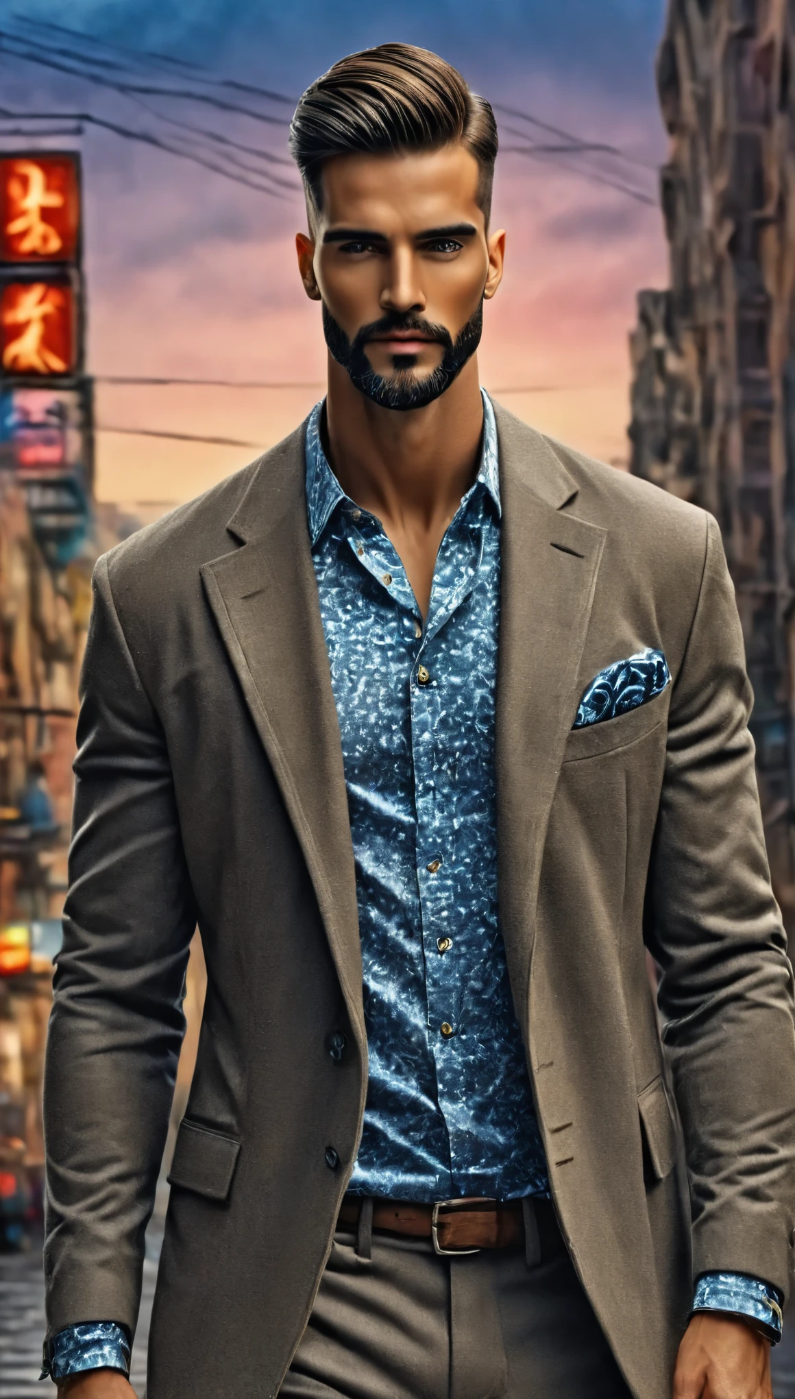 ((un hombre guapo, modelo masculino ropa moderna, retrato de cuerpo entero: 1.5)), (mejor calidad, 4k, 8K, Alta resolución, obra maestra: 1.2), ultra detallado, (realista, photorealista, photorealista : 1.37), hdr, HD, iluminación de estudio, ultrafine paint, enfoque nítido, representación basada físicamente, descripción extremadamente detallada, Profesional, colores vívidos, bokeh, iluminación dramática, composición cinematográfica