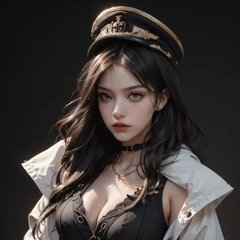 hdr, very detailed, extra resolution, masterpiece. 8k hd, a woman wearing a black gothic style military uniform, black military ...