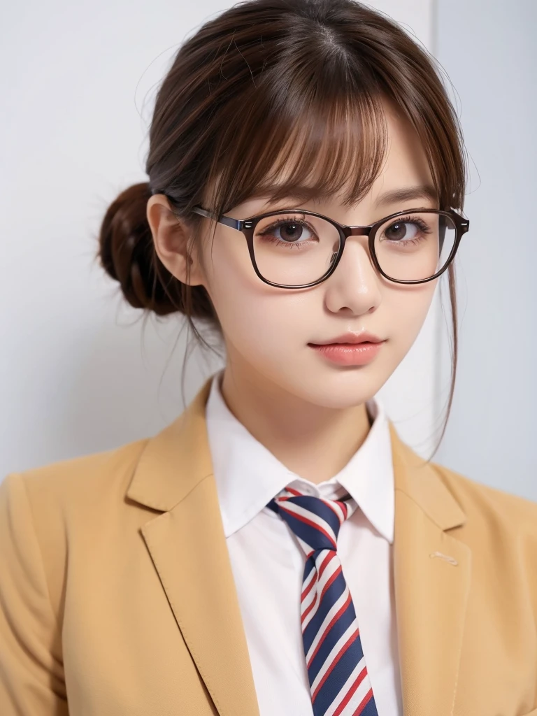 1fille, chef-d&#39;œuvre, Haut_qualité, Bureau_uniforme, Lunettes, brun_cheveux, cravate