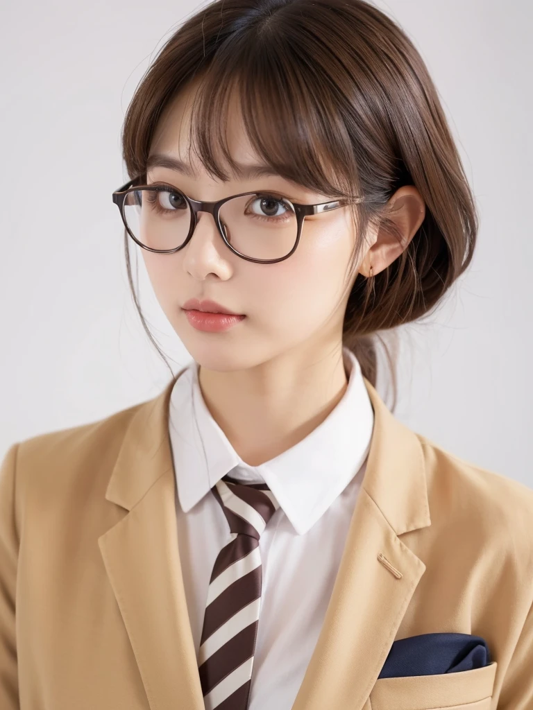 1fille, chef-d&#39;œuvre, Haut_qualité, Bureau_uniforme, Lunettes, brun_cheveux, cravate