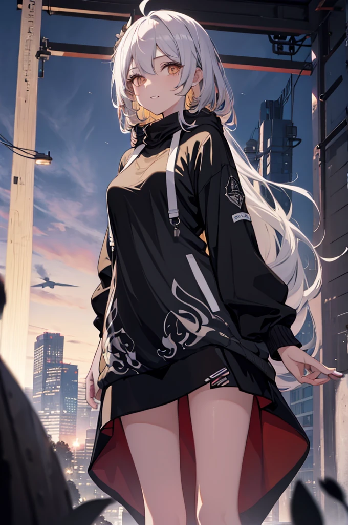 1girl, {Solitary}, Upper Body ,{{ {Watching at viewer}}}, Arms at your sides, Concept Art, white Background, simple Background, White hair, Silver gradient hair , Composite cloth, Asymmetrical clothes, Virtual YouTuber, best quality, masterpiece, Dynamic Angle, , cowboy_shooting, Watching_Back, grab, girl,Miss,woman, young,20 years old, Very long hair, Hair Flip, Silver Hair, Flowing hair, Ahog, giggle, Beautiful and delicate golden eyes, teeth, Large Breasts, Blonde eyes, White skin, hoodie, Black_shorts, Gray clothes, transparent_Background, Backlighting, absurd, high resolution, Extremely detailed,sweater,