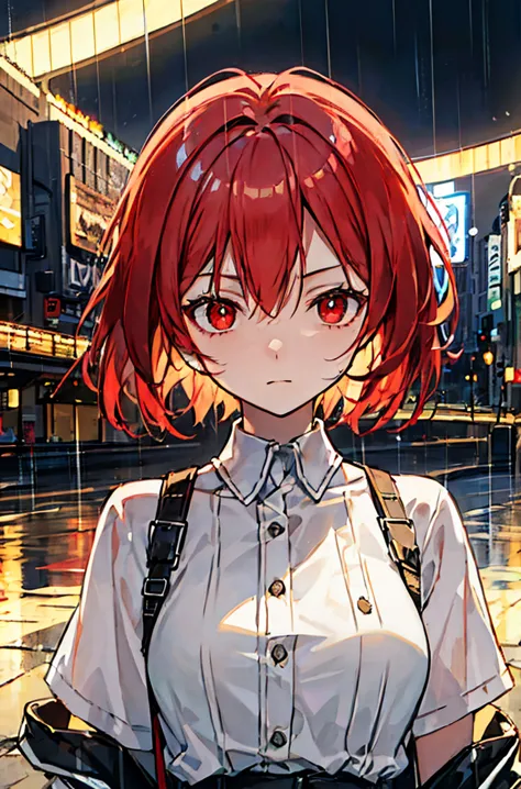 beautiful masterpiece, best quality, illustration style,little flame_arknights，
bridge_ark of tomorrow，serious， red hair，red eye...