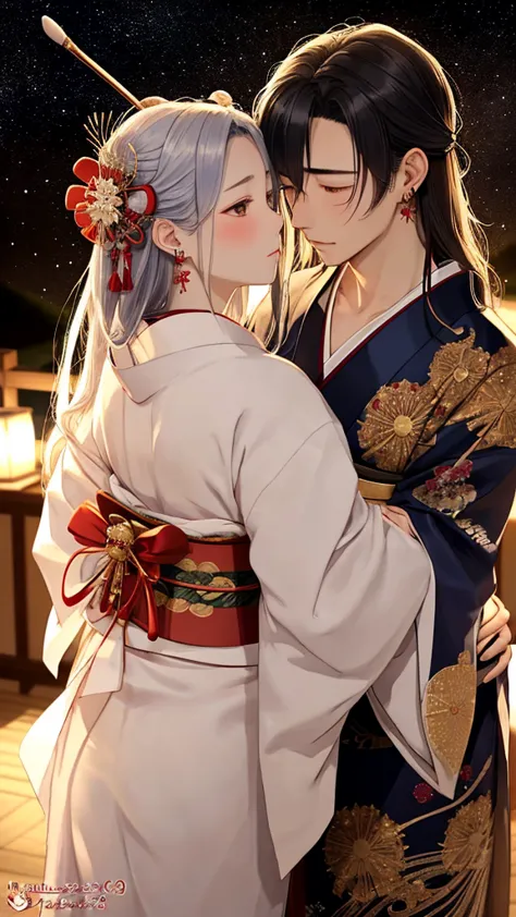 4k highest image, highest quality romantic illustration in japanese anime art style depicting tanabata night. a handsome young m...