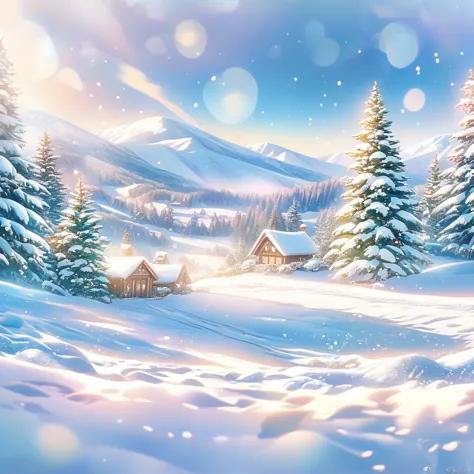 snow scene，snow，plant（（（romantic atmosphere）））（（（fairy tale elements）））（（（masterpiece）））， （（best quality））