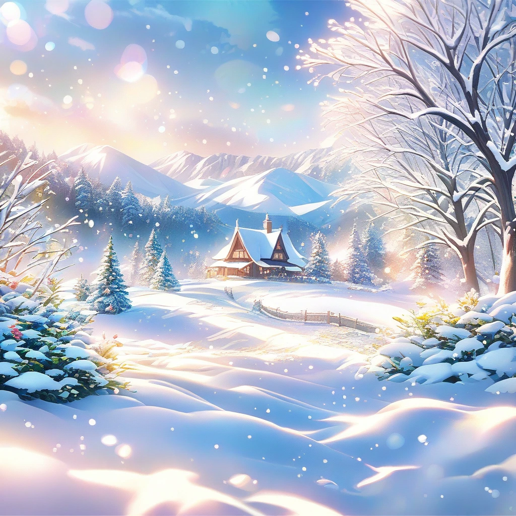 Snow Scene，snow，plant（（（Romantic atmosphere）））（（（fairy tale elements）））（（（masterpiece）））， （（best quality））