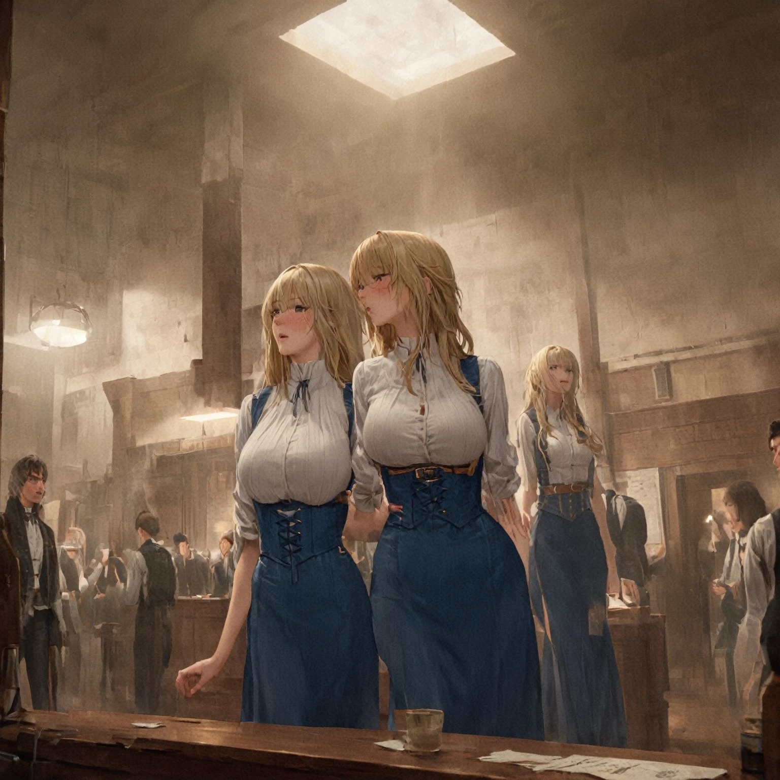 score_9, score_8_up, score_7_up, score_6_up, score_5_up, 
score_9, score_8_up, score_7_up, score_6_up, score_5_up, 
a busty femal elf with long blonde hair standing and wearing a white blouse, underbust corset, and blue skirt, embarrassed, blushing,
high resolution, Masterpiece,
indoors, ,
high resolution, Masterpiece,
uncensored, rating_explicit, 19th century 