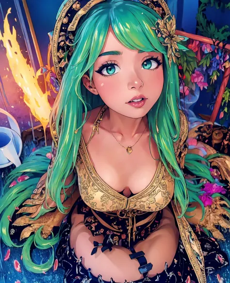 a cute girl, slime girl, pokimane, beautiful detailed eyes, beautiful detailed lips, extremely detailed face and features, long ...