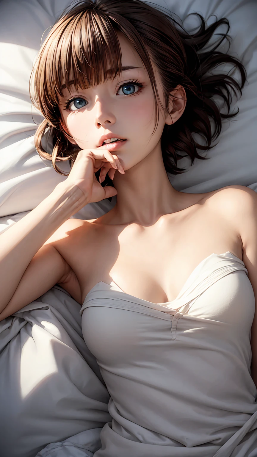 woman masturbating、Lying on your back in bed、Super detailed、Particles of light:0.5、Beautiful Eyes、Mouth half open、Natural Texture、Mature slender beauty、、Small breasteteora Austria (Meteora Austria) - Re:CREATORS (Re:Creators)、Off the shoulder、sexual temptation、