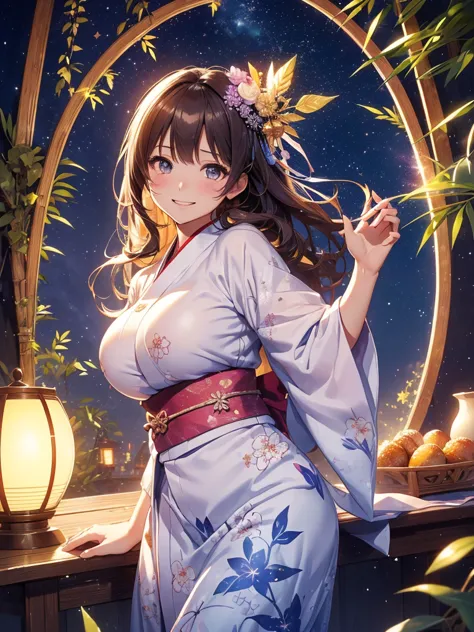 最high quality、最high quality、1 woman beautifuhime、altair、(( cowboy shot ))((summer yukata))'((japanese_yukata))、beautiful eyes、te...