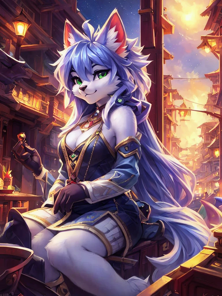 A beautiful and detailed (sweet portrait) wa, Star Fox, sslim, lovable, green eyes, medium breasts, (((Long hair 1.3))), Decollete, anthro, furry, Uploaded E621, detailed fluffy fur, (wa Fluff-Kevlar, Bayard Wu, personalize me, Pino Daeni), detailed face, (fluffy), 1 girl,  alone, 