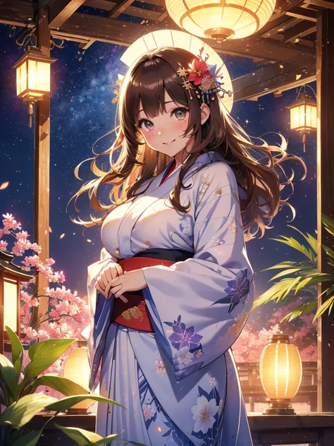 最high quality、最high quality、1 woman beautifuhime、altair、(( cowboy shot ))((summer yukata))'((japanese_yukata))、beautiful eyes、te...