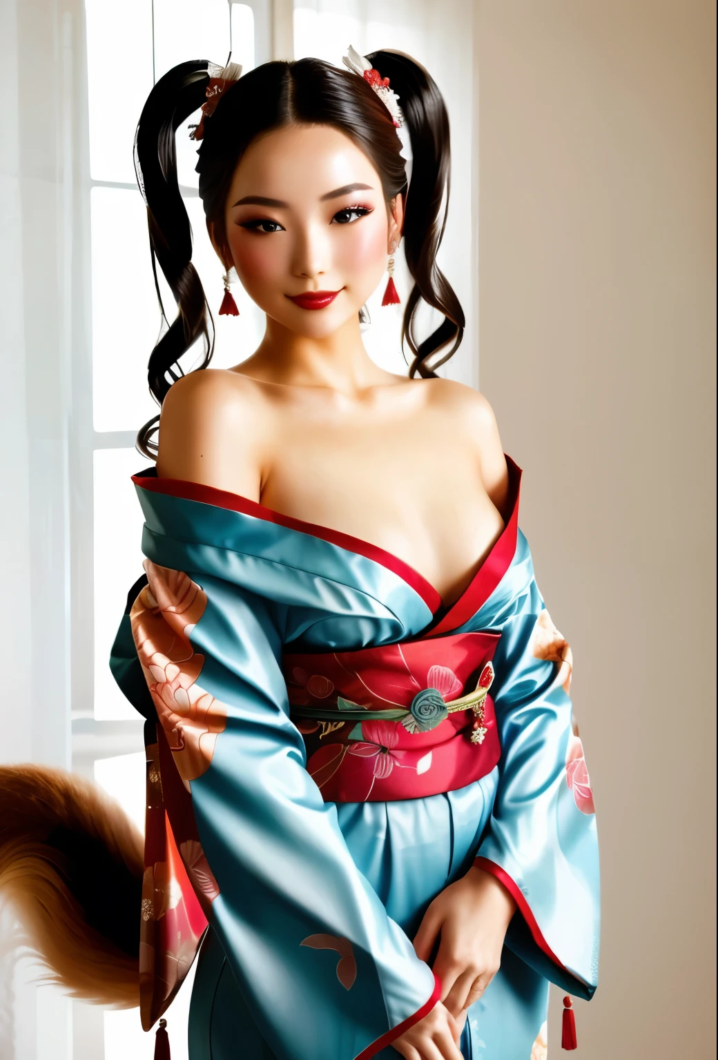 there is a woman Wearing Kimono dress posing for a picture, glamorous and sexy geisha, Wearing Kimono, Wearing Kimono, Japanese goddess, elegant Japanese woman, Organic Seductive Geisha, Wearing a Kimono, Beautiful geisha, Japanese model, Beautiful oriental woman, Beautiful fox geisha, Japanese woman, Japanese, Wearing a silk robe