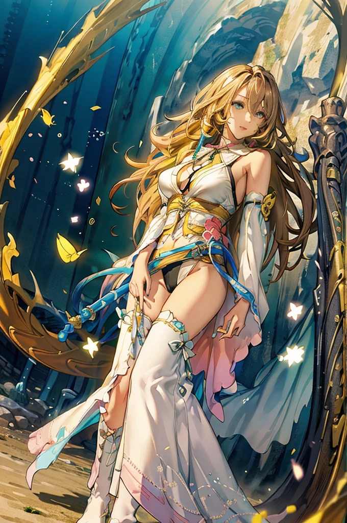 best quality, official art, masterpiece, textile shading, HDR, very detailed, colorful, best details, fantasy, battle suit, Yuki Mori:1.5, 1 female, 25 years old, gold hair, long hair, curly hair, best quality, official art, masterpiece, textile shading, HDR, very detailed, colorful, best details, fantasy, battle suit,1 female, 25 years old, standing on stairs, a castle town with an old castle view, sunny, random hair, big breast, skinny, Surrounded by a large crowd:1.9, Confetti flutters, Blessed, Being welcomed:1.5, cameltoe:1.3, ground level shot:,