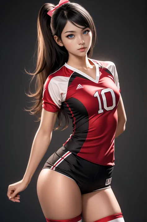 masterpiece, high res, 4k, (perfect anatomy:1.5), perfect long legs, perfect arms, Volleyball girl, volleyball outfit, tight sho...