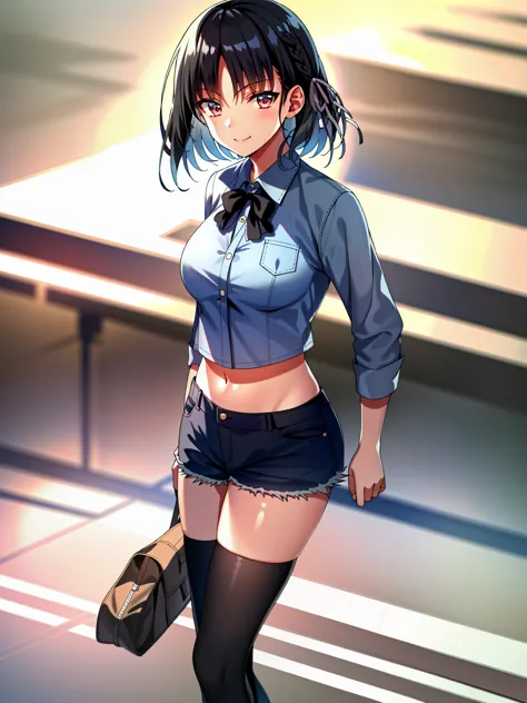 (8k, highest quality, highest quality, masterpiece), standing, 1girl, solo, cowboy shot, aasuzune, short hair, black hair, (sing...