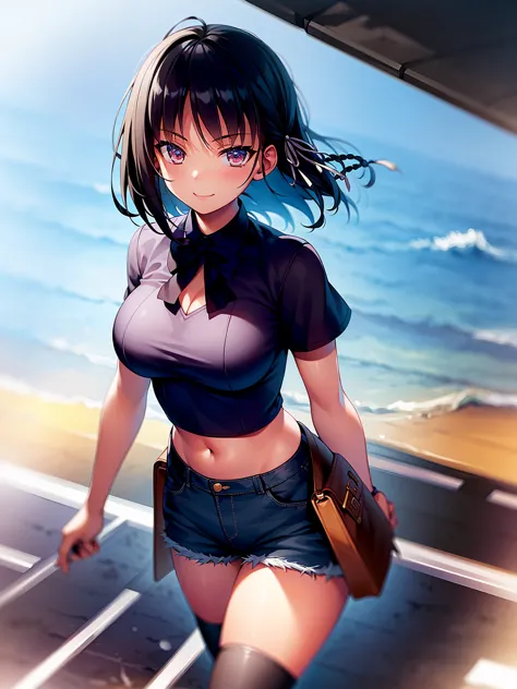 (8k, highest quality, highest quality, masterpiece), standing, 1girl, solo, cowboy shot, aasuzune, short hair, black hair, (sing...