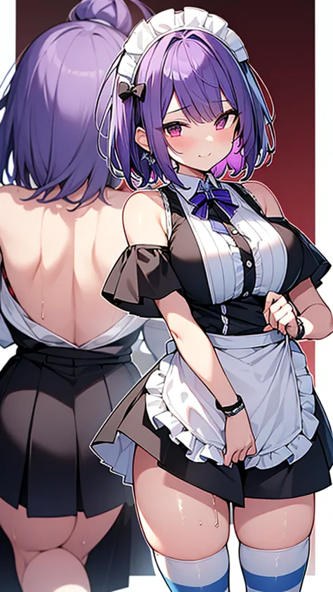 最high quality, high quality, Super detailed, 32k, Ultra-detailed details, waitress(only, Standing, pretty girl, beautiful purple...