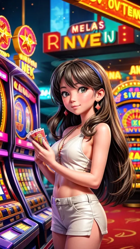 Las Vegas Casino、Girl wins big on slot machine、Congratulations from the guests around