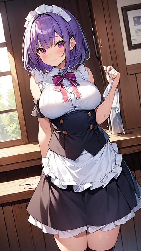 最high quality, high quality, Super detailed, 32k, Ultra-detailed details, waitress(only, Standing, pretty girl, beautiful purple...