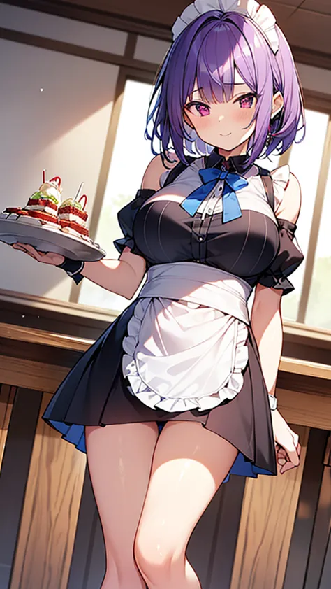 最high quality, high quality, Super detailed, 32k, Ultra-detailed details, waitress(only, Standing, pretty girl, beautiful purple...