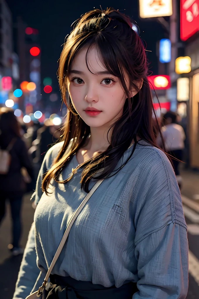  2 girl, Tokyo street,night, cityscape,city lights, upper body,close-up, 8k, RAW photo, best quality, masterpiece,realistic, photo-realistic,