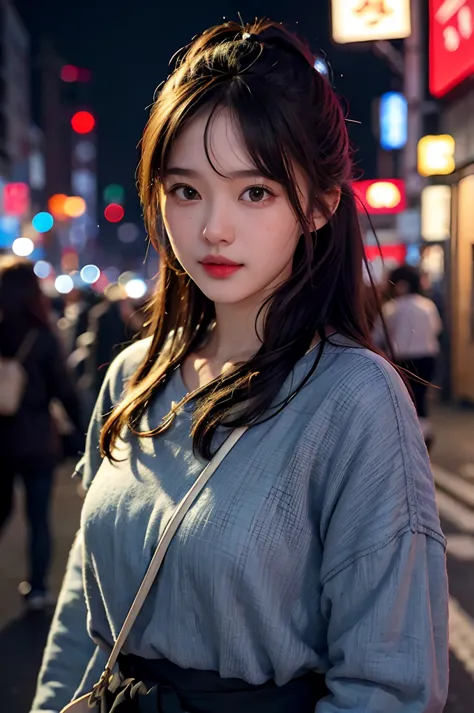 6 girl, streets of Seoul, natta, a city scape, city light, the upper part of the body, a close up, 8k, raw photography, high top...