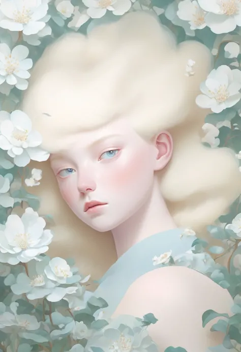 Blonde，White flowers on the face and eyes, Ultra-fine inspired by Hsiao-Ron Cheng, tumblr, Aestheticism, Gu Weiss, artwork in th...