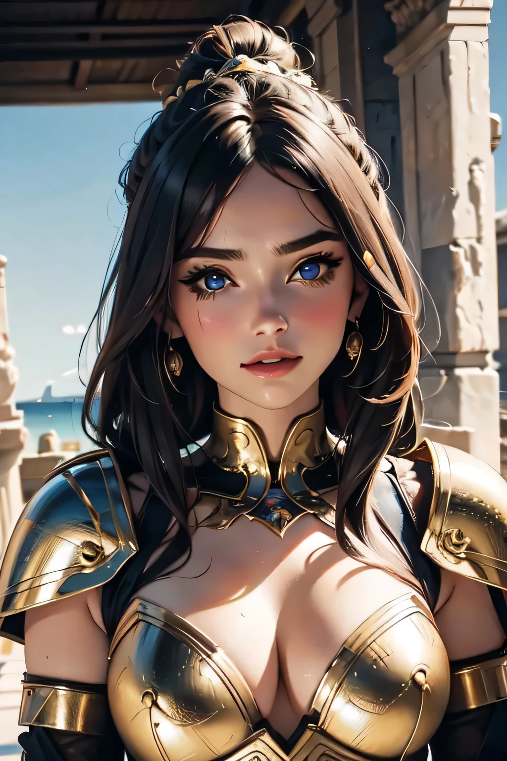 (best quality, 4k, 8k, ultra high resolution), (HD photo: 1.6), a 23-year-old woman, facing the viewer with a perfect body and a Roman warrior's clothing,perfect framing , (artistic portrait: 1.5) Photography awarded with honorable mention